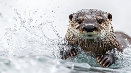 River Otter Splashing in Water