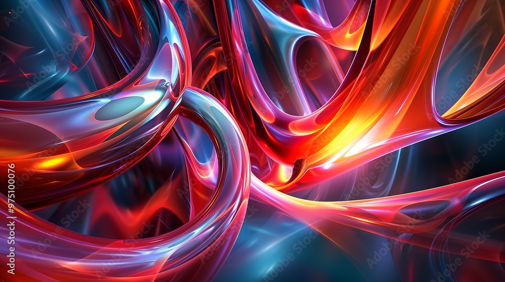 Poster abstract colorful glowing 3d geometric shapes with dynamic light effects