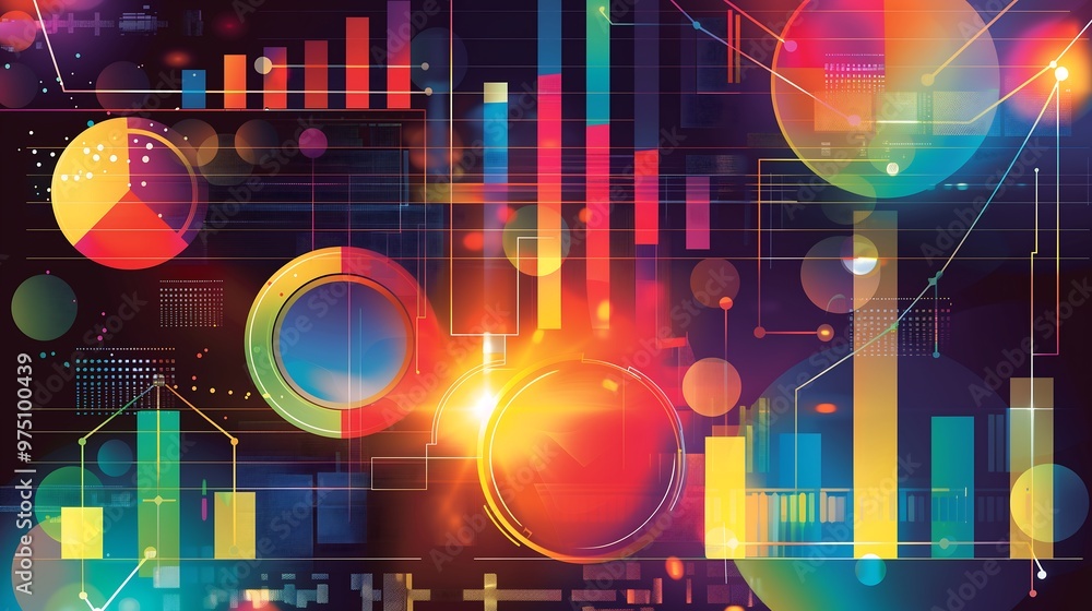 Poster abstract data visualization with colorful charts, graphs, and diagrams