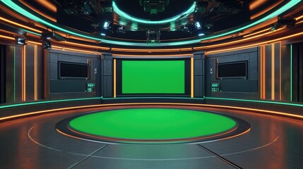 Virtual News Studio Set. AI generated illustration