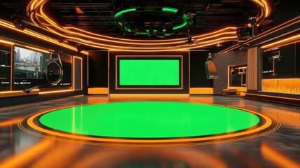 Virtual News Studio Set. AI generated illustration