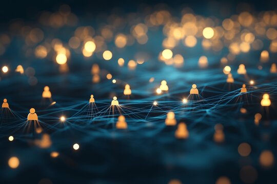 Abstract digital background with glowing blue and gold people icons for social media connections