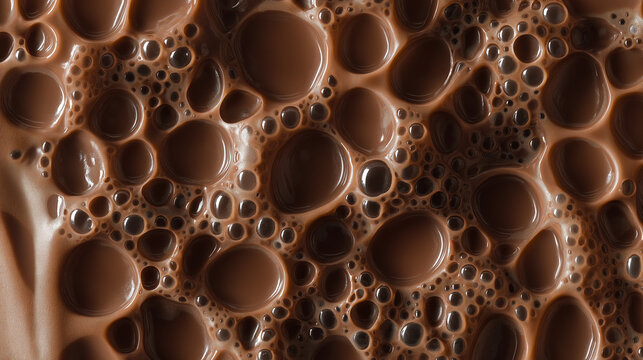 a close-up, top-down view of aero chocolate bubbles, filling the entire frame with the focus on the airy, textured interior