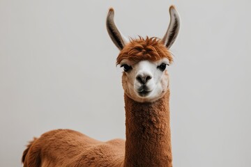 Obraz premium Solitary Llama Portrait on Plain Background - Cute South American Mammal Face