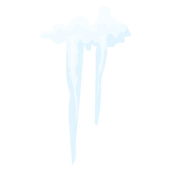 Blue frozen icicles hanging from a snowy ice surface, icicles of different quality with snow isolated on a white background. Watch out for icicles.