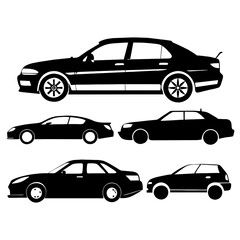Fototapeta premium A collection of black silhouette designs featuring cars in different poses perfect for automotive themed artwork or graphic design projects