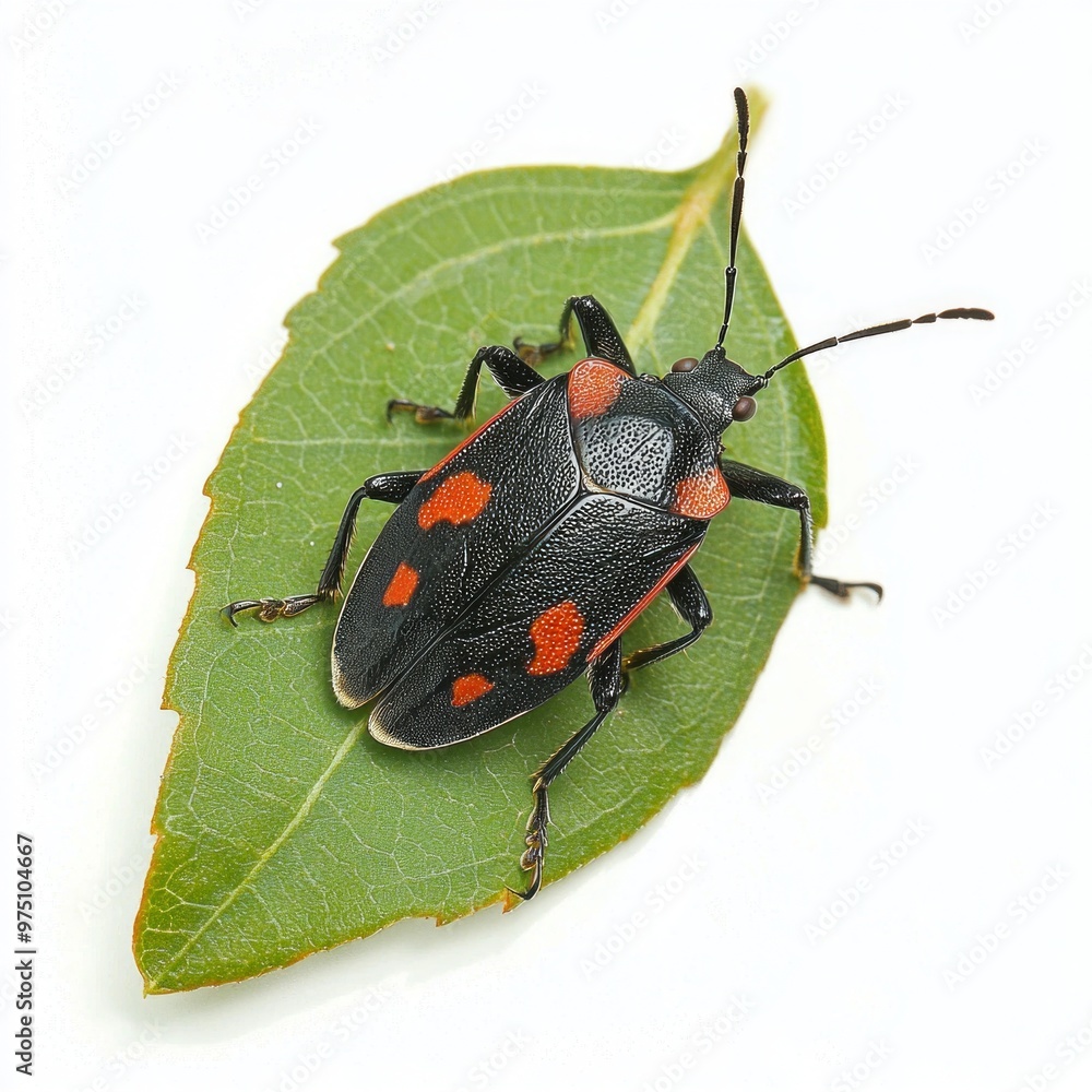 Poster lygus bug showcases its small, rounded body adorned with beautiful wing patterns as it rests on a lu