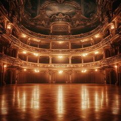 Obraz premium Grandeur in Silence: Expansive Empty Opera House with Golden Balconies