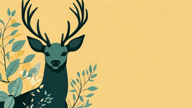 illustration of a deer surrounded by foliage against a soft yellow background