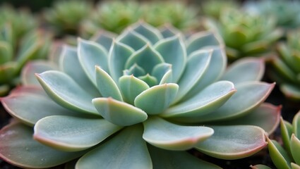 Fototapeta premium Vibrant succulent spiral with pink edges in garden bed