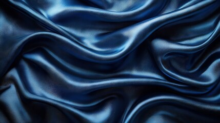 Fototapeta premium A close-up of a blue fabric with a wave pattern in its center resembles silk