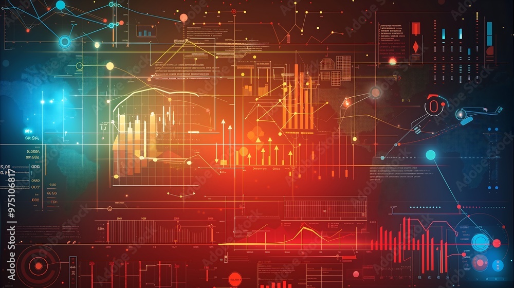 Poster abstract digital data and technology background with glowing lines, graphs, and charts. futuristic t