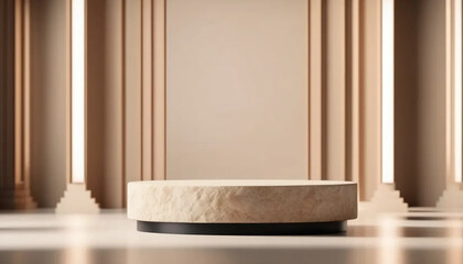 Stone beige 3d podium display, ai