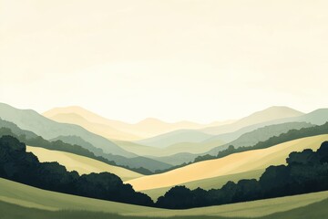Fototapeta premium A Scenic View of Rolling Hills and Lush Greenery under a Pale Sky