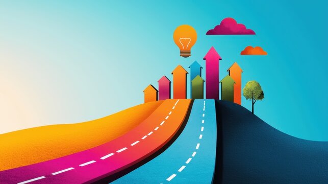 Forward Thinking Business Strategy Roadmap in Watercolor Tones with Copy Space for Text