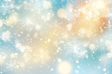 Charming abstract background featuring snowflakes and bokeh lights in pastel blue and white tones