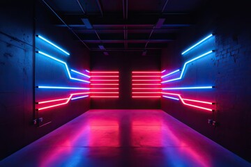 Dynamic Red and Blue Neon Aesthetics on Industrial Wall Textures