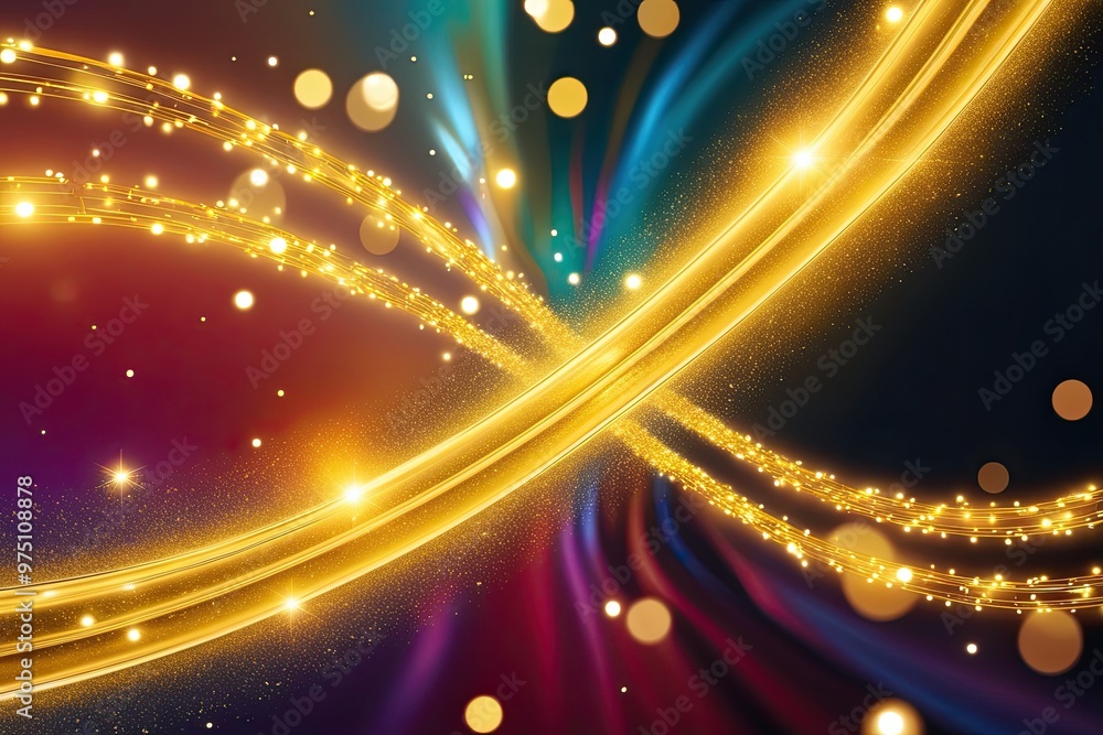 Poster shimmering golden flow with lively abstract backdrop and sparkling lights