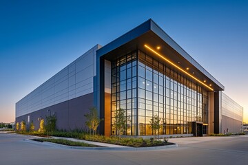 Obraz premium Sleek modern warehouse office building contemporary architectural design and exterior aesthetics
