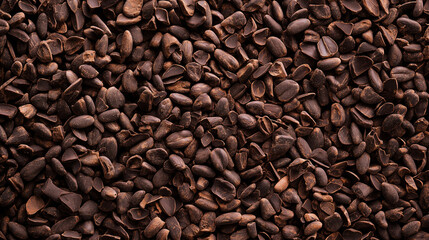 Obraz premium a seamless pattern of a close-up, high-resolution photograph, top-down view of cocoa nibs, filling the entire frame with a focus on the intricate details of the elements
