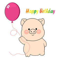 Happy birthday pig with balloon