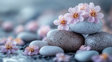 this Zen spa stones arranged with delicate flowers for a calming, serene effect.