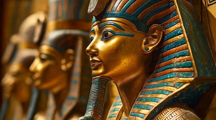 egyptian statue and statues of ancient egyptian temple, egyptian museum