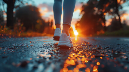 Silhouette of a runner on the road at sunrise