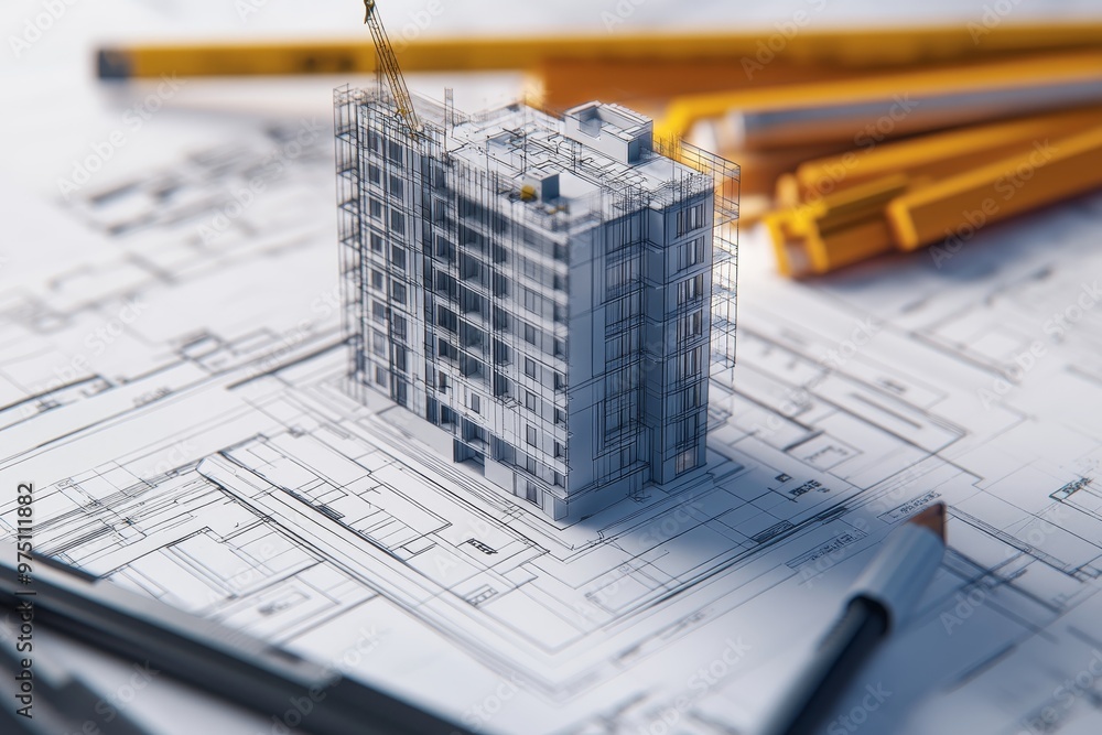 Poster architectural blueprint a 3d digital visualization of a construction project design