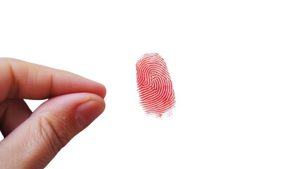 Finger with red fingerprint on transparent background
