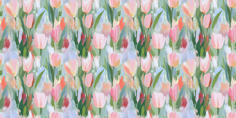 a tranquil and dreamy atmosphere abstract painting of tulips in a naive impressionistic style with gouache