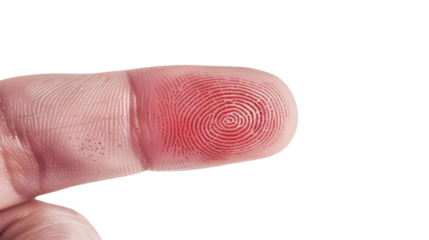 Finger with red fingerprint on transparent background