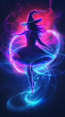 Neon Witch Dance in Enchanting Light Swirls