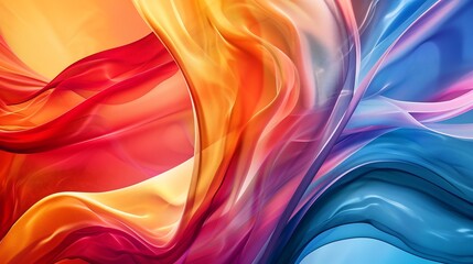 Fototapeta premium Abstract background with flowing red, orange, blue, and purple fabric. Texture of silk or satin with dramatic lighting and color gradients