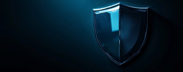 Metallic shield on a dark background, security and protection concept