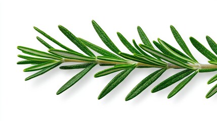 Fototapeta premium A high-resolution image of a single tree branch, adorned with vibrant green foliage against a crisp white backdrop, with space available for adding