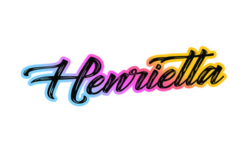 The name “Henrietta” written in a stylized colorful retro font