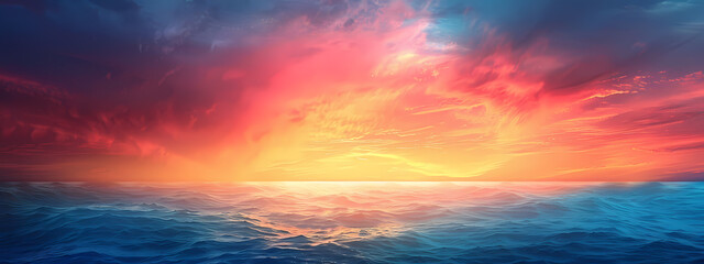 A breathtaking sunset over the ocean, painting the sky with vibrant hues of orange and pink, reflecting beautifully on the calm waters.
