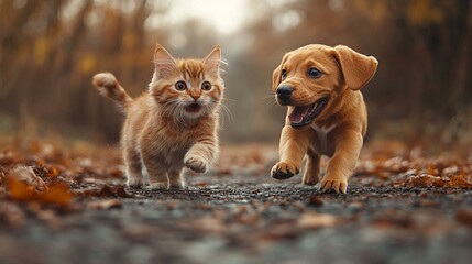 an Banner featuring a cat and a dog playfully interacting, highlighting the bond between pets.