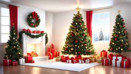 a charming Christmas scene designed for greeting cards