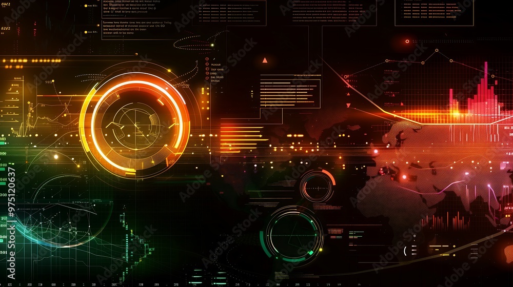 Poster abstract cyberpunk digital interface with glowing neon lines and data. futuristic technology backgro