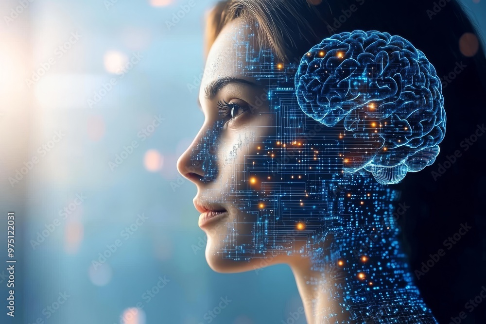 Poster deep neural neuro connectivity bio augmentation digital neurology and cognitive circuit side profile