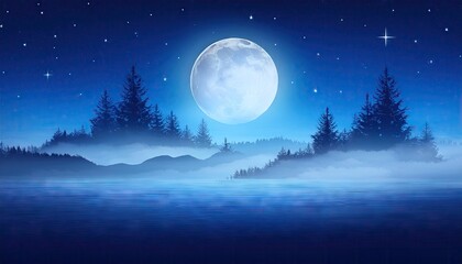 Fototapeta premium Full moon over a misty lake