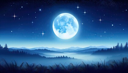 Fototapeta premium Full moon over a mountain range