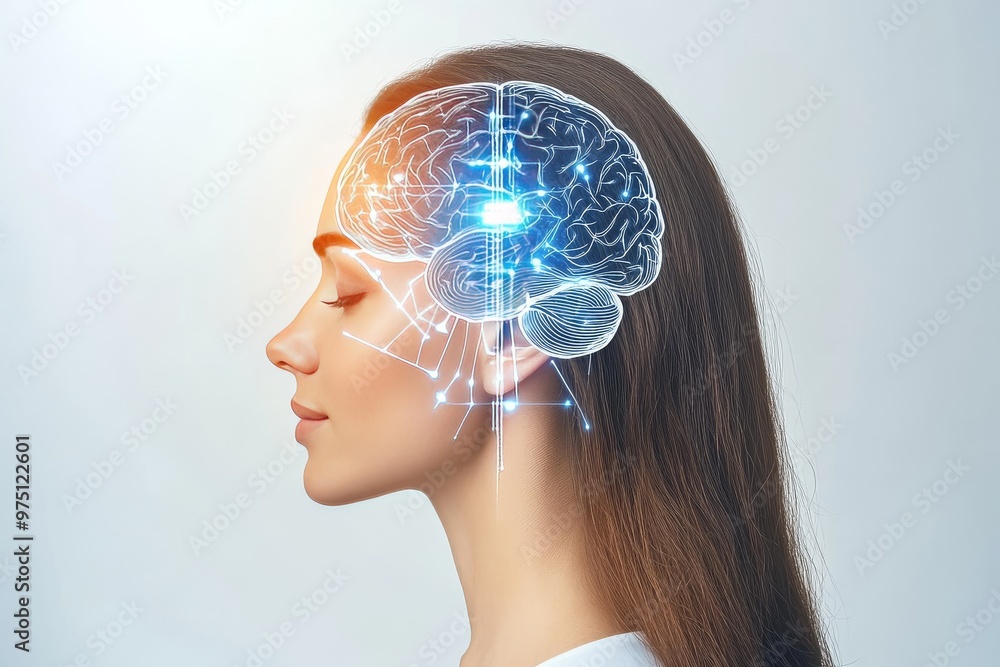 Poster neuroinformatics bio electronics cerebral mapping photonic signal and photonic circuit woman’s head 