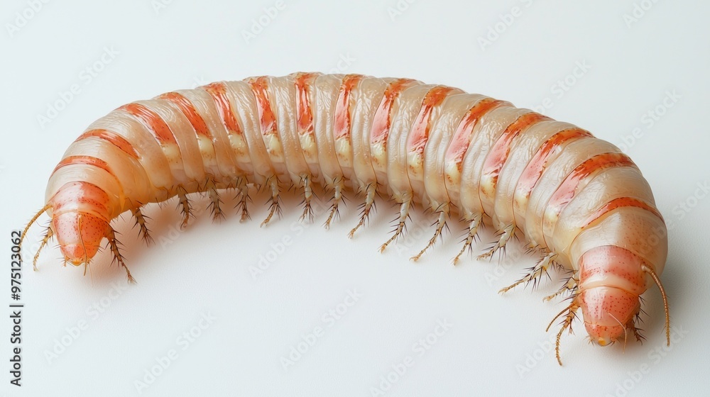 Aufkleber velvet worm glides smoothly over a white surface, its soft, segmented form and tiny legs creating an