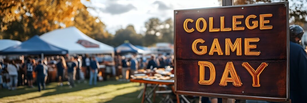 College football Saturday - sign that reads &ldquo;COLLEGE GAME DAY&rdquo; - tailgating - tailgate - food - spread - team - television - party 