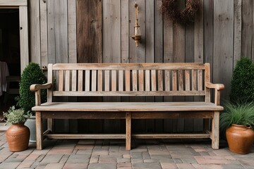 Vintage Rustic Wooden Bench Backdrop for Dining and Patio Settings