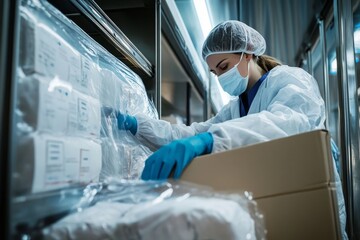 Medical logistics team packing temperature sensitive drugs for life saving transport operations