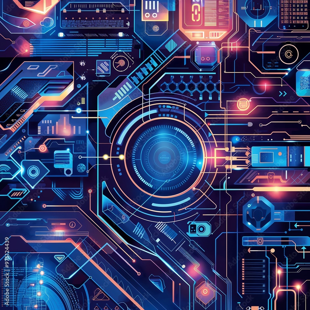 Poster abstract cyberpunk technology background with futuristic interface design